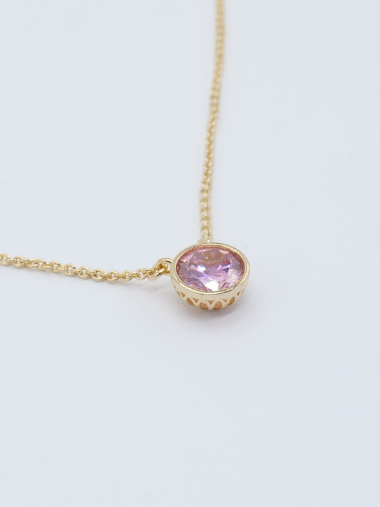 Tek Taş Choker Kolye Pembe