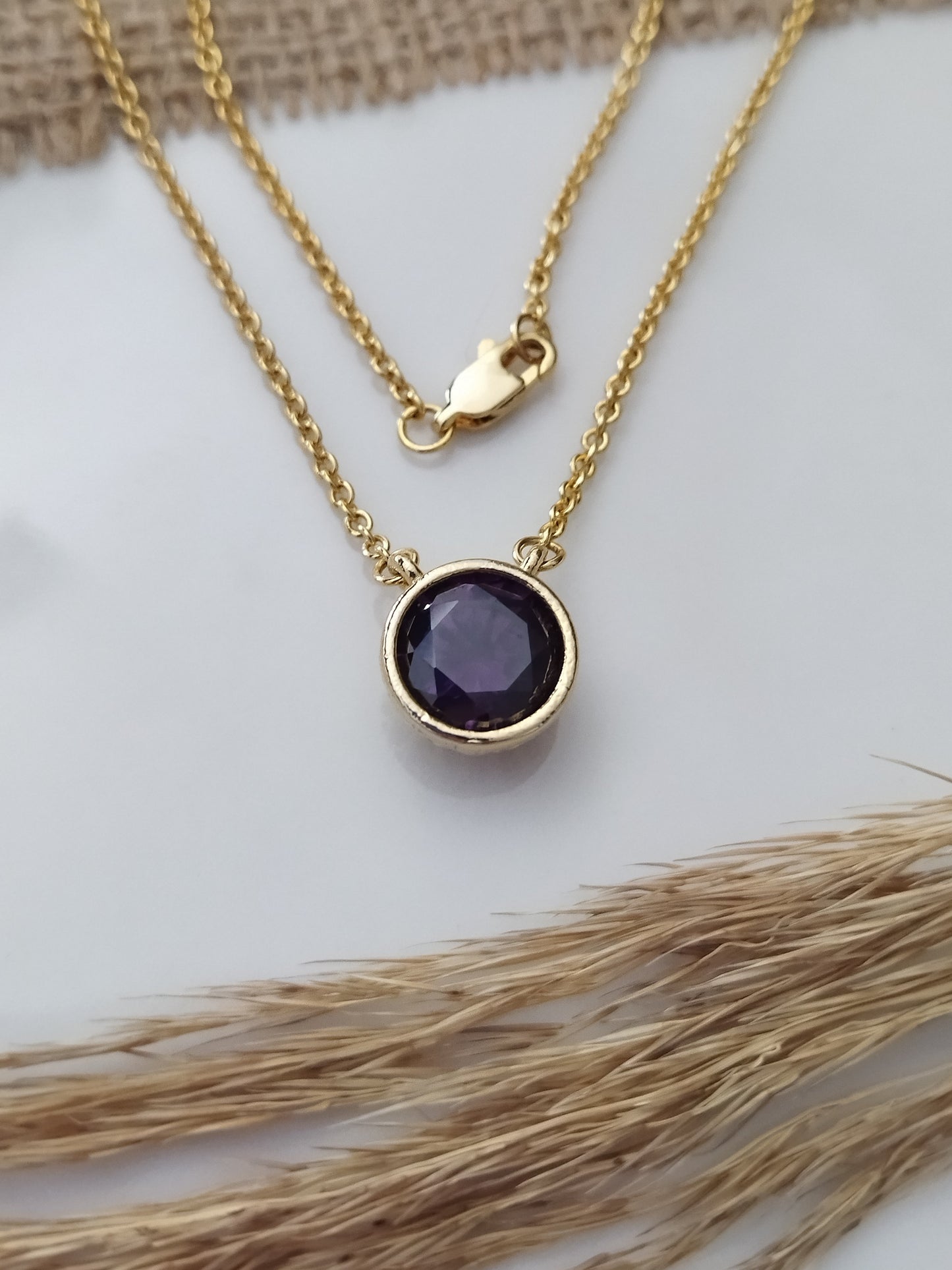 Tek Taş Choker Kolye Mor
