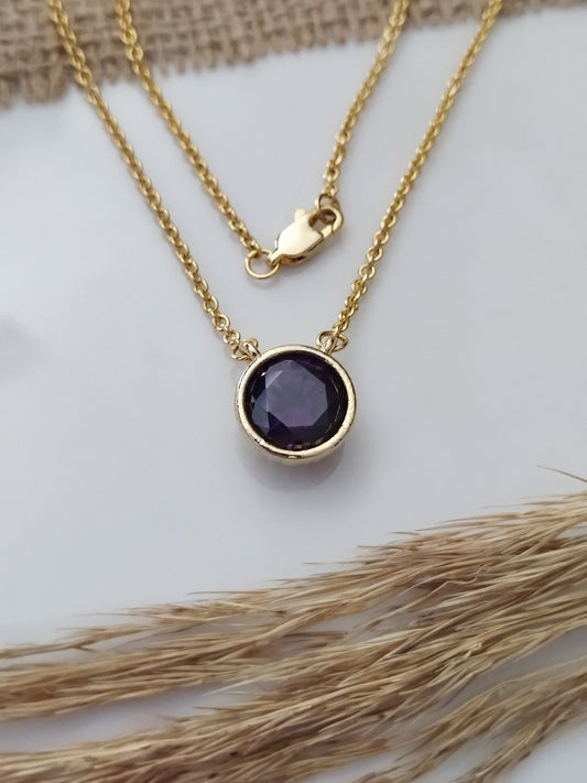 Tek Taş Choker Kolye Mor