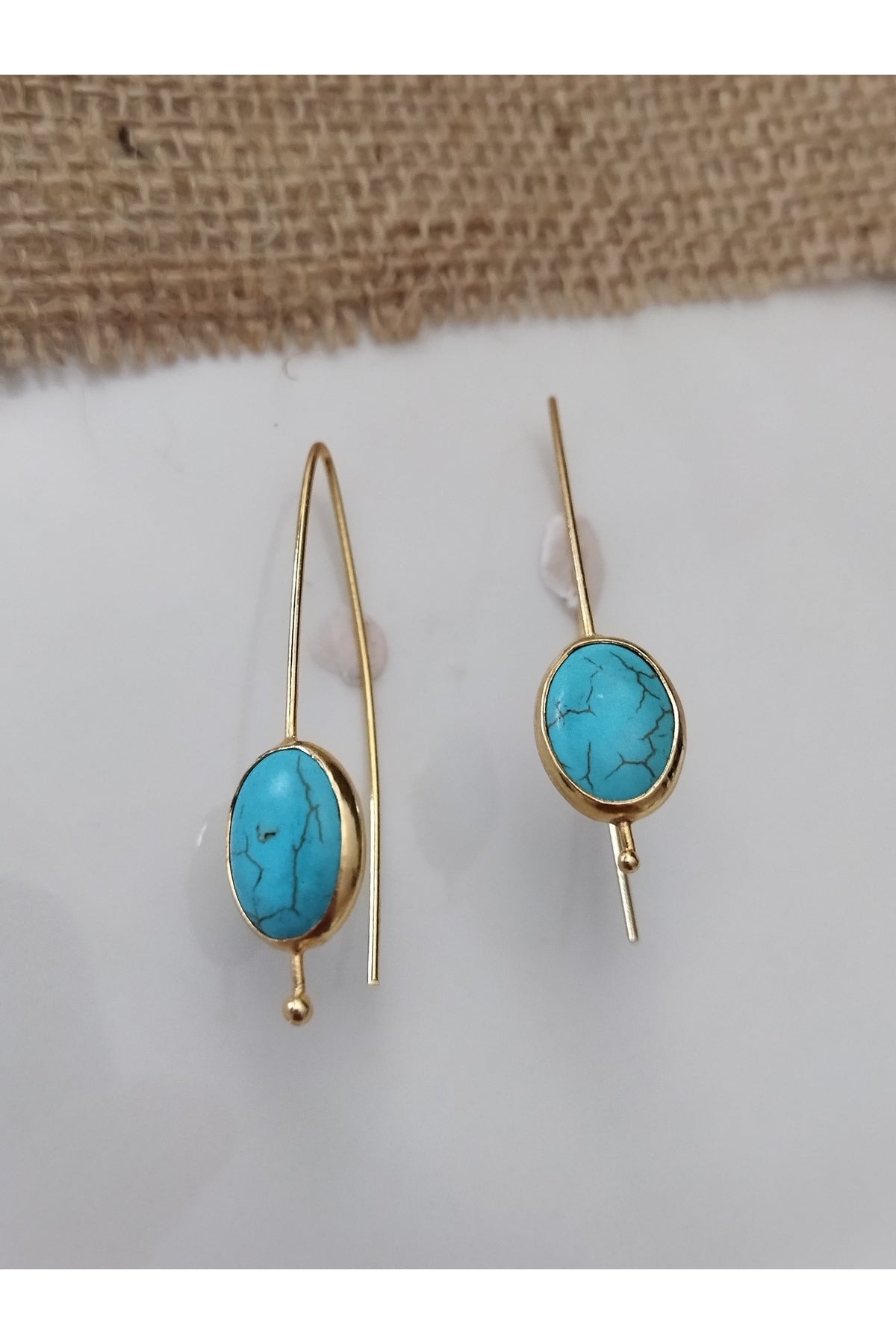 Turkuaz Taşlı Vintage Kadın Küpe Oval