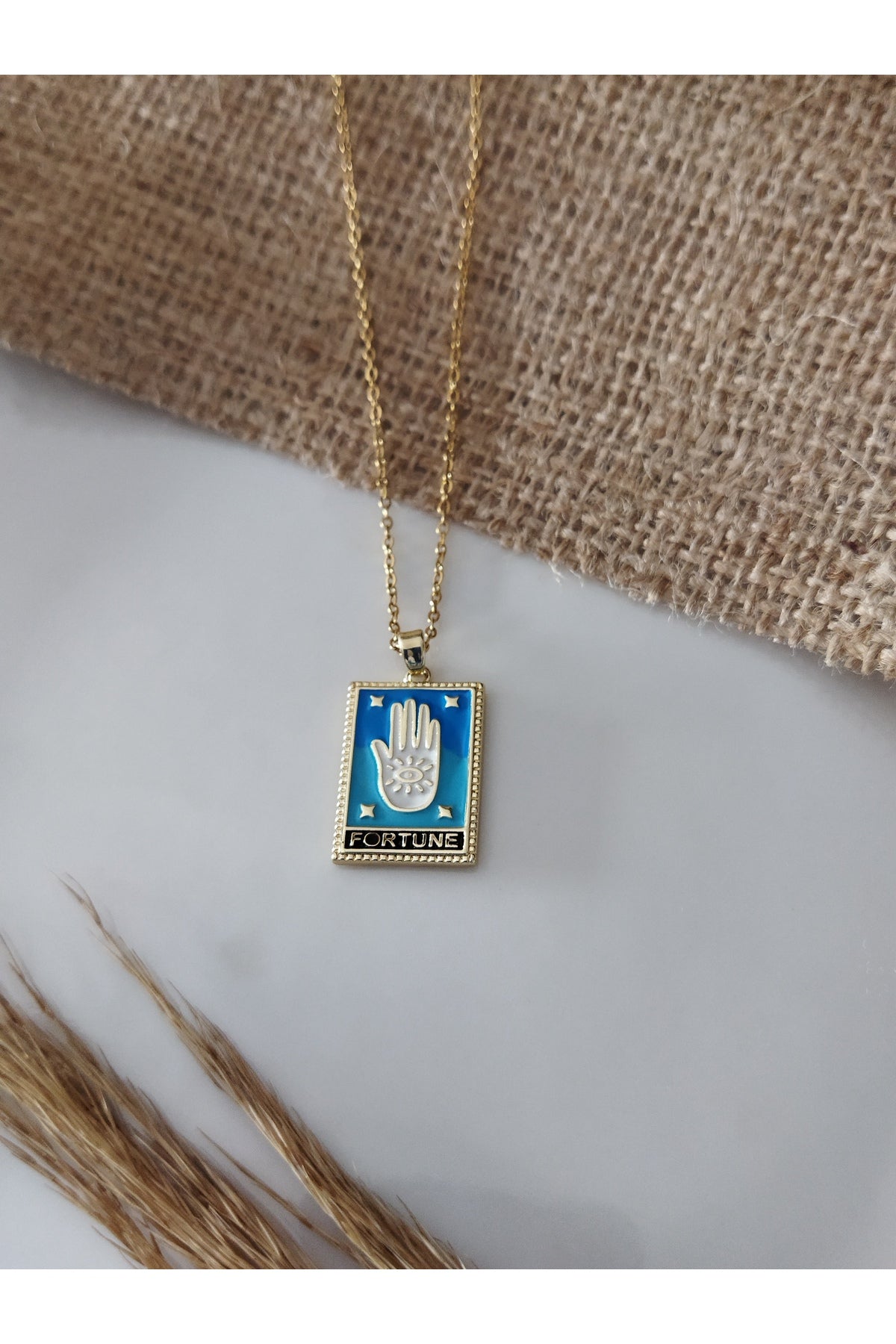 ÇELİK MİNELİ EL TAROT CHARM KOLYE