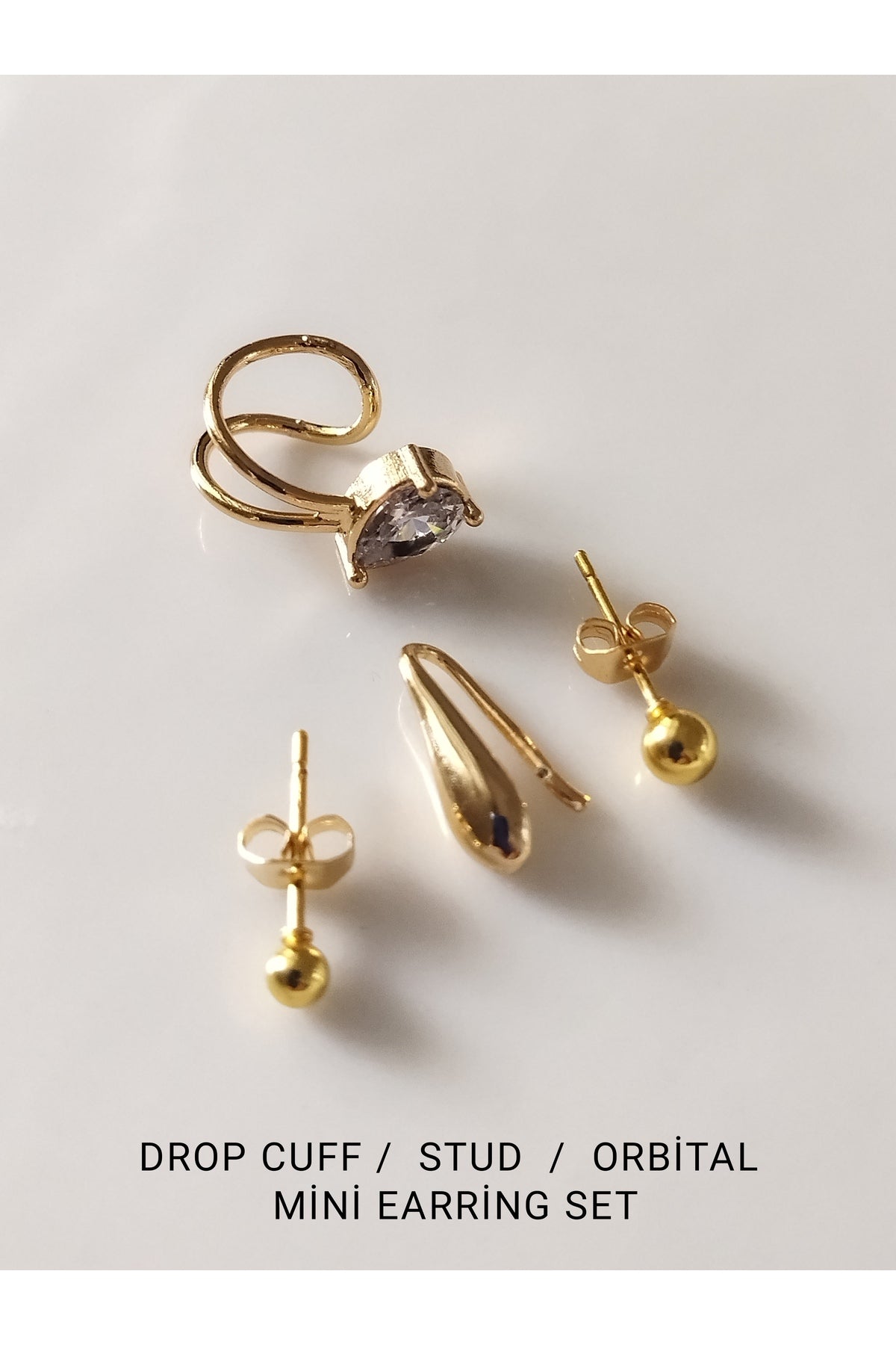 Kıkırdak Küpe 4'lü Kombin Set - Orbital Tasarım - Top Stud - Damla