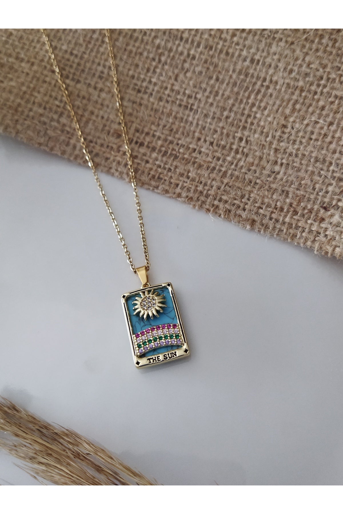 TURKUAZ TAŞ DETAYLI ÇELİK CHARM KOLYE