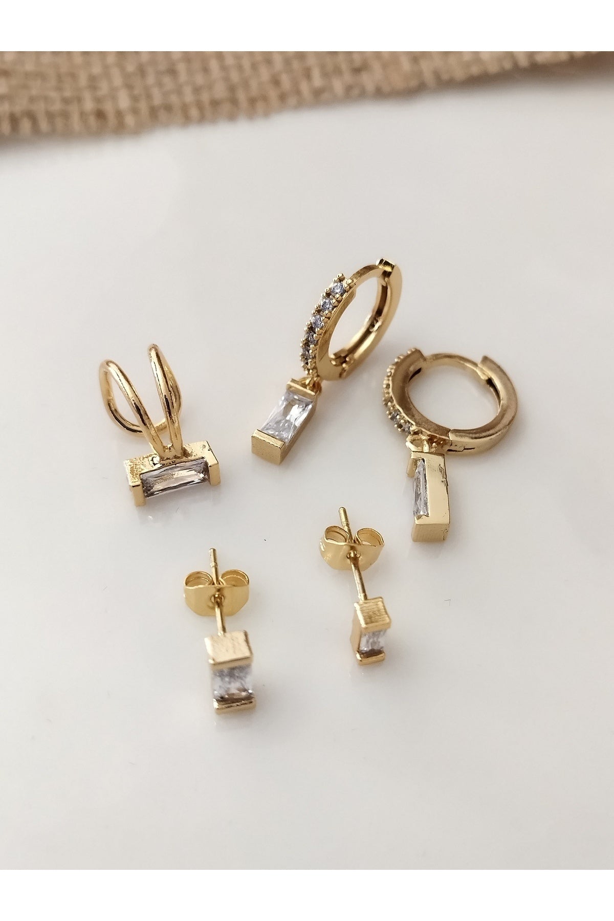 HALKA KÜPE SETİ DİAMOND CHİC BAQUETTE