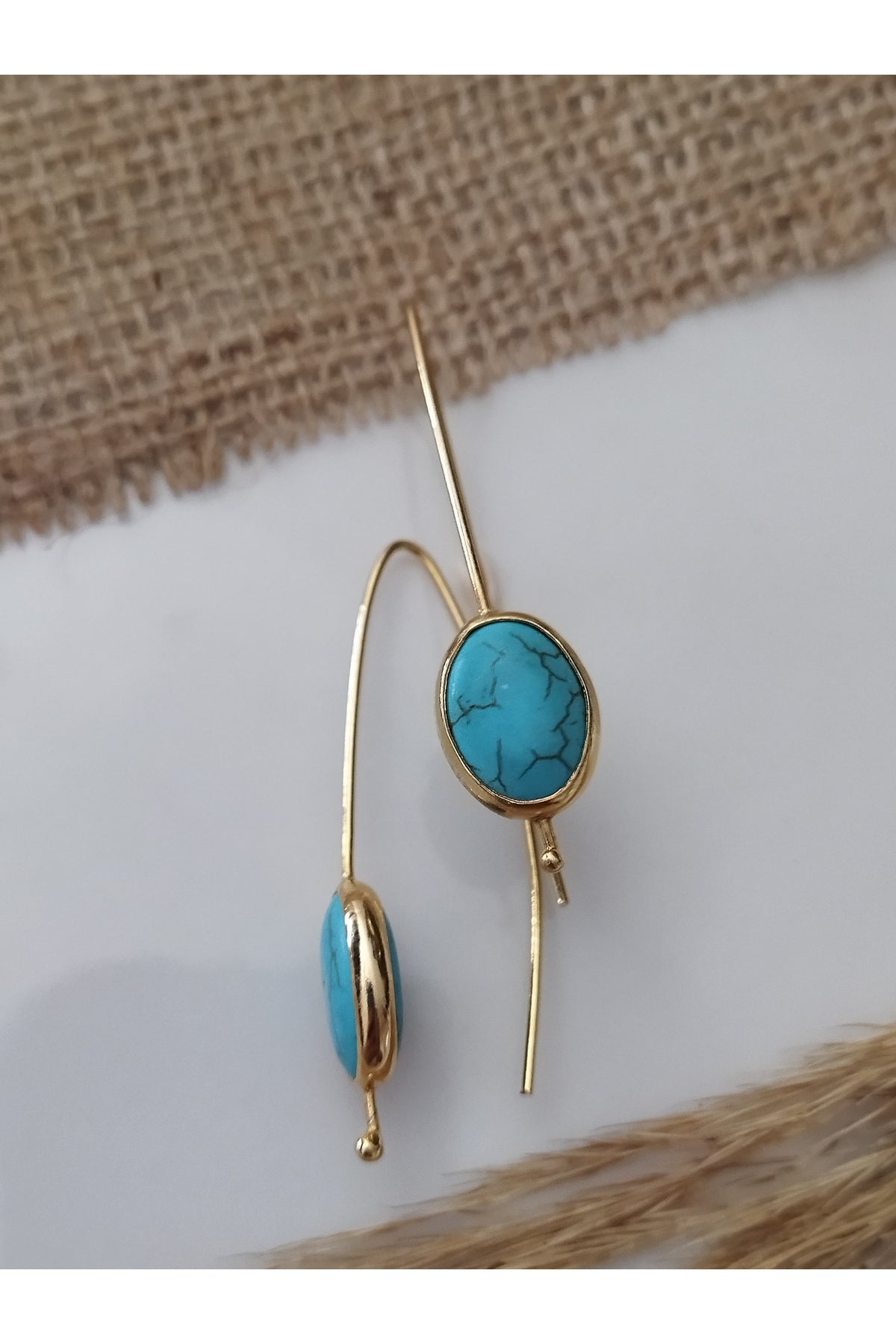 Turkuaz Taşlı Vintage Kadın Küpe Oval