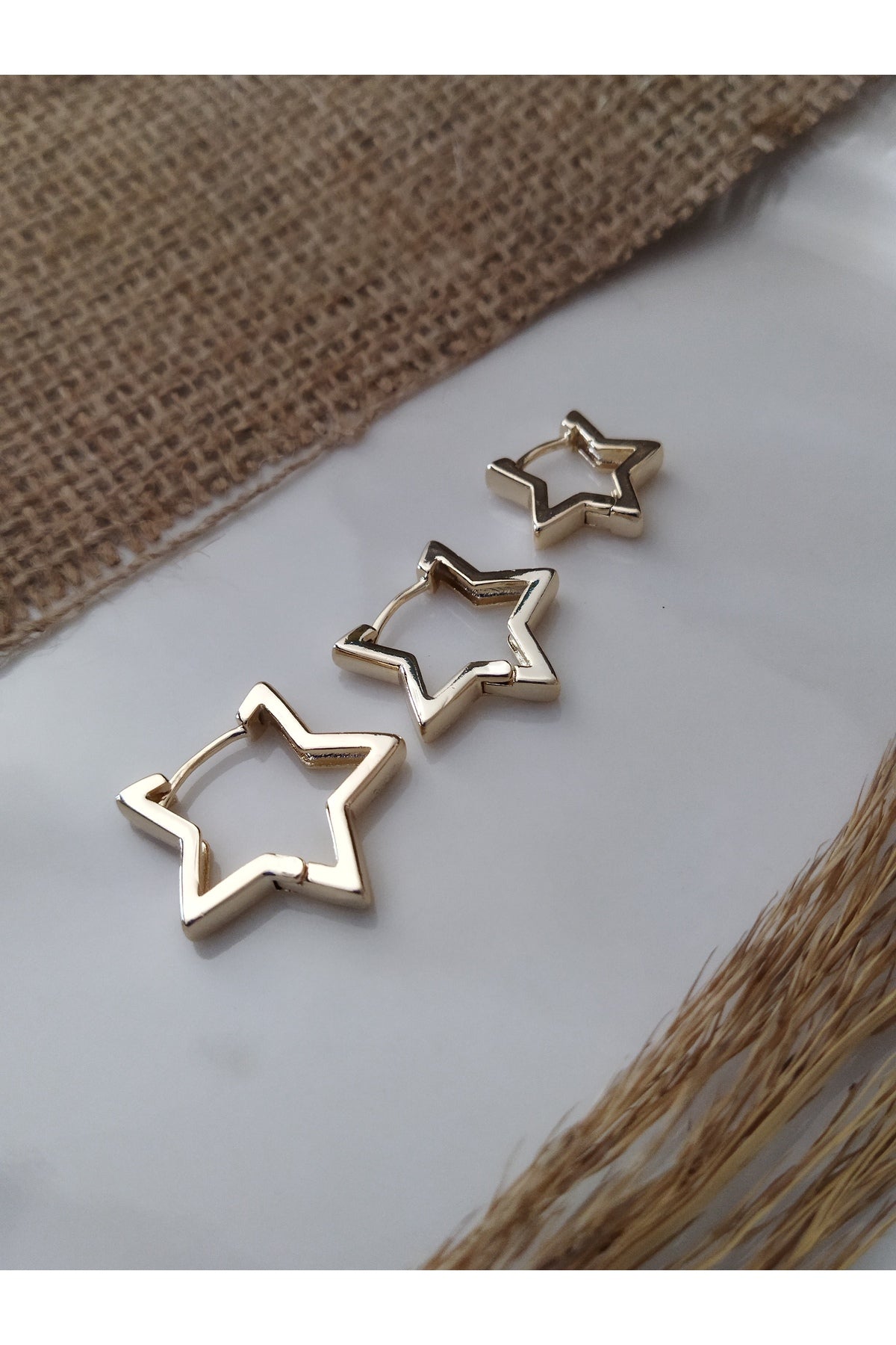 YILDIZ GOLD HALKA KÜPE SETİ