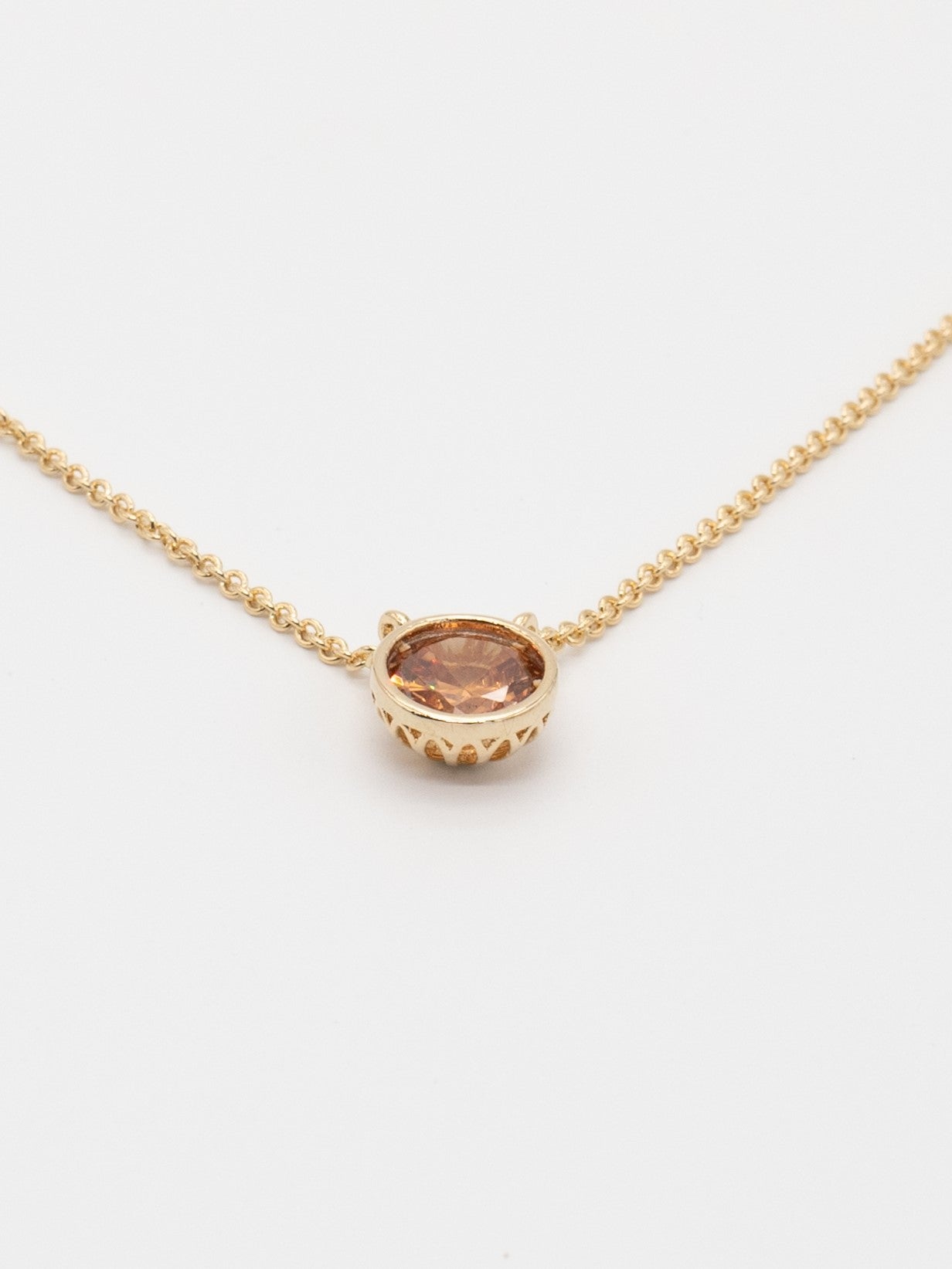 Tek Taş Choker Kolye Şampanya