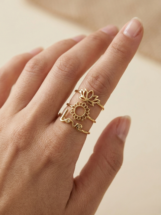 Love Çıtır Yüzük - Pirinç - Gold Renk Kadın Yüzüğü - Bronzzara