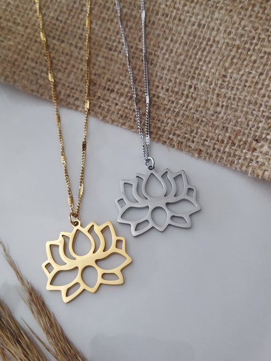 Lotus Çiçeği Çelik Kadın Kolye