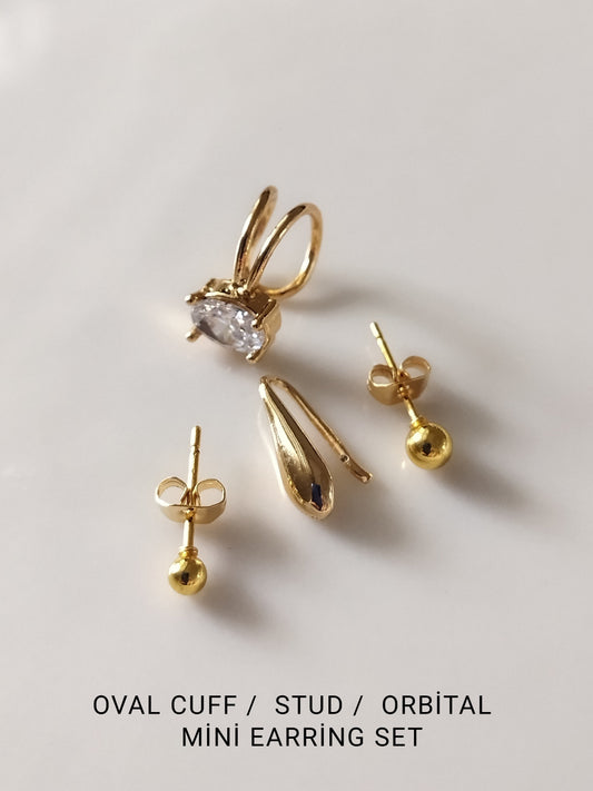4 Parça Stud Küpe Seti - Kıkırdak Küpe - Gold Minimal Küpe - Bronzzara