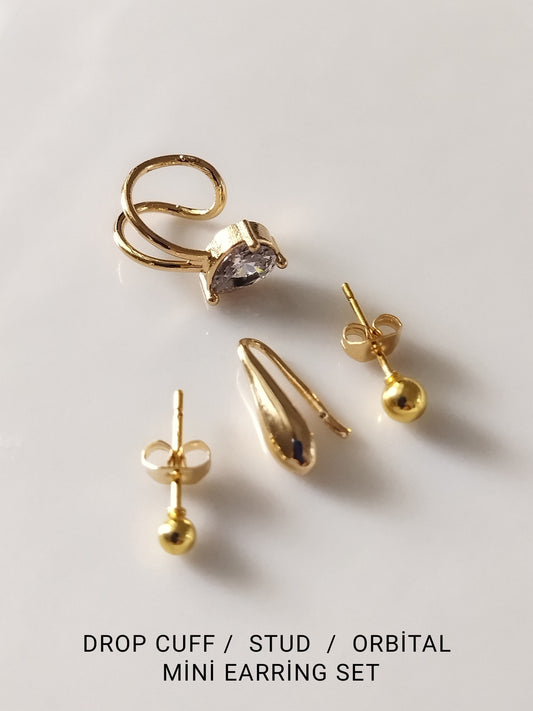 4 Parça Stud Küpe Seti - Kıkırdak Küpe - Gold Minimal Küpe - Bronzzara