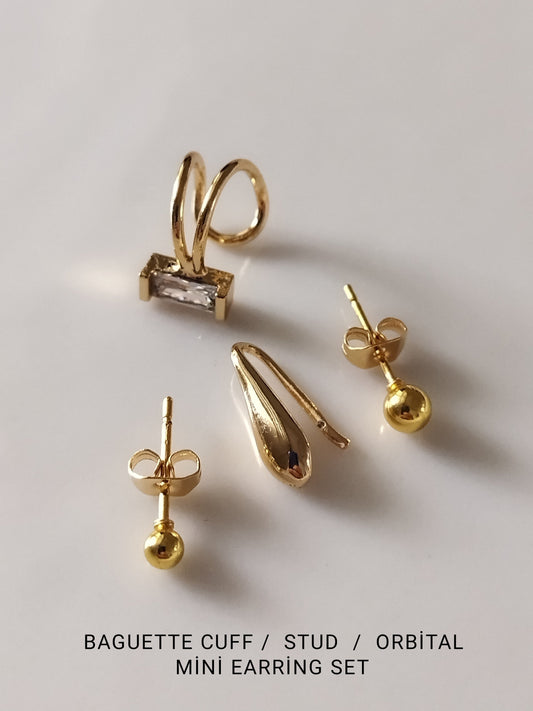 4 Parça Stud Küpe Seti - Kıkırdak Küpe - Gold Minimal Küpe - Bronzzara
