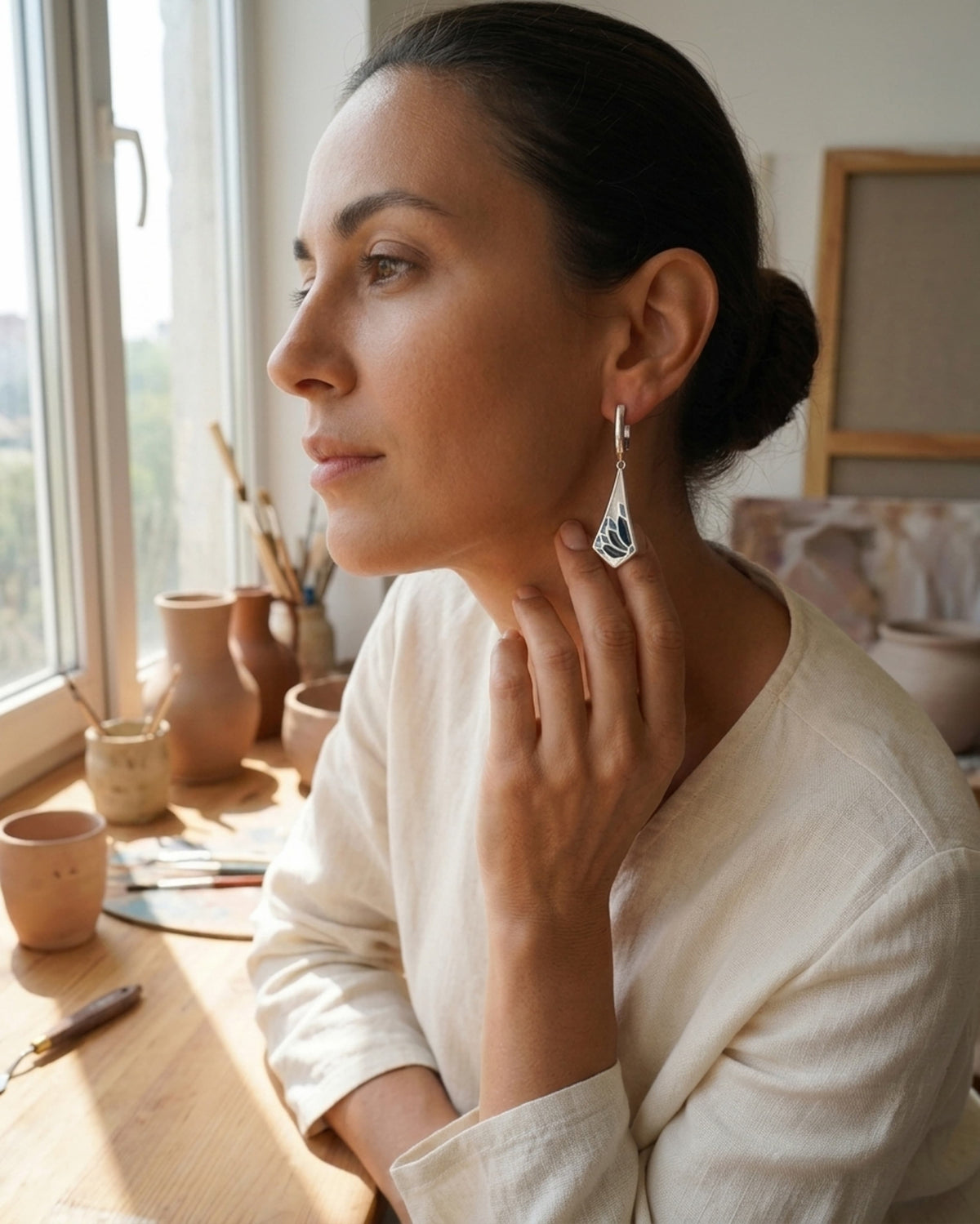 Madame Perle – Padma | Enamelled Lotus Earrings
