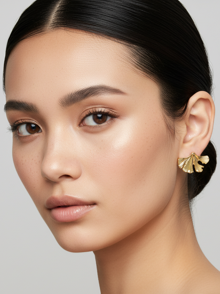 Çiçek Model Çelik Küpe - Paslanmaz Çelik - Gold Renk Kadın Küpesi - Bronzzara