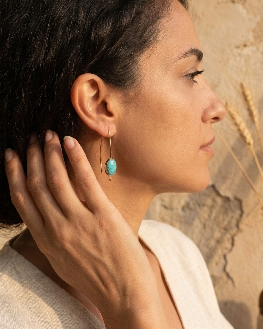 Turquoise Oval French Wire Earrings – Nereid