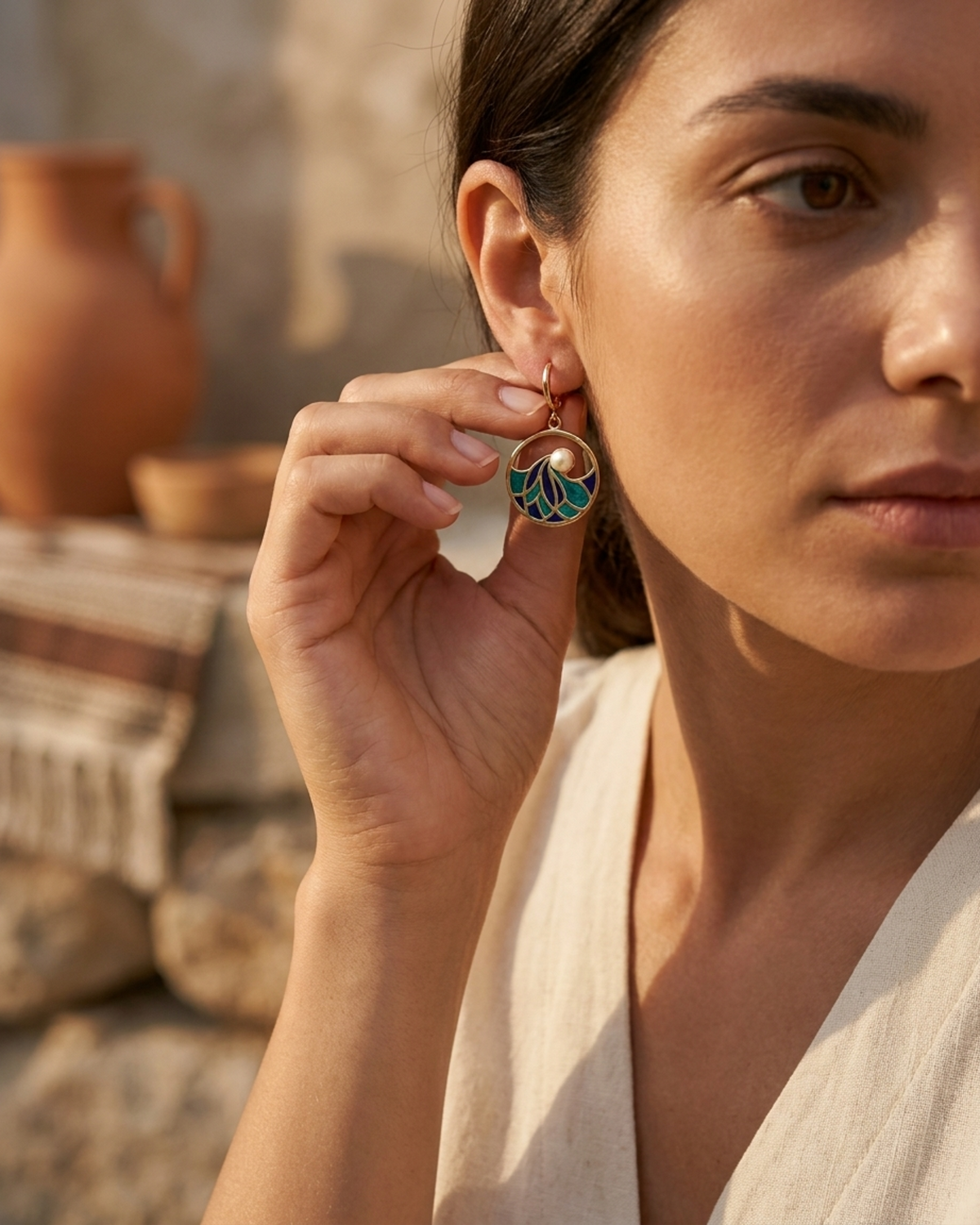 Madame Perle – Ocean | Enamelled Wave Earrings